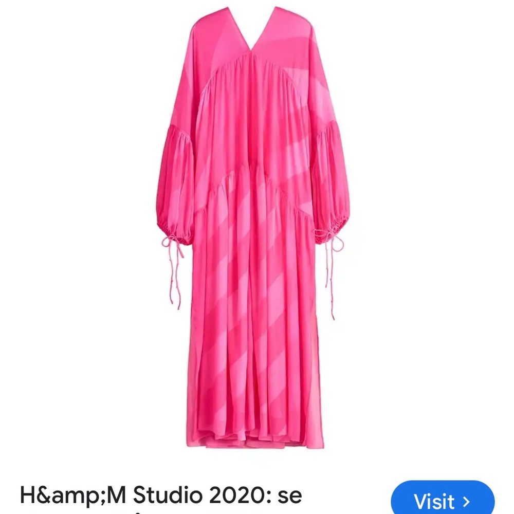 H&M Studio Vibrant Pink Striped Chiffon Tunic/Dress Size XL